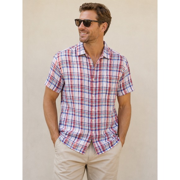 Tommy Bahama Other - Tommy Bahama Mens Short Sleeve Plaid Button Down Shirt Red Blue White XL
